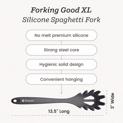 Starpack XL Premium Silicone Pasta Fork (13.5") - Spaghetti Spoons High Heat Resistant to 600°F - Silicone Pasta Spoon Strainer - Server Spoon with Teeth - Server Utensil for Pastas