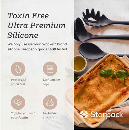 Starpack XL Premium Silicone Pasta Fork (13.5") - Spaghetti Spoons High Heat Resistant to 600°F - Silicone Pasta Spoon Strainer - Server Spoon with Teeth - Server Utensil for Pastas
