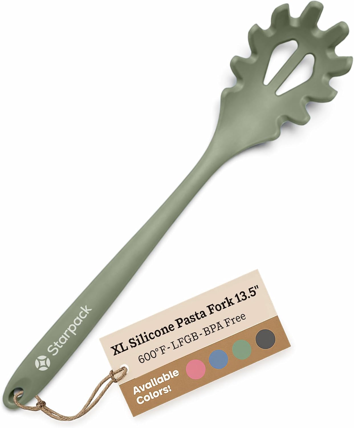 Starpack XL Premium Silicone Pasta Fork (13.5") - Spaghetti Spoons High Heat Resistant to 600°F - Silicone Pasta Spoon Strainer - Server Spoon with Teeth - Server Utensil for Pastas