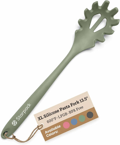Starpack XL Premium Silicone Pasta Fork (13.5") - Spaghetti Spoons High Heat Resistant to 600°F - Silicone Pasta Spoon Strainer - Server Spoon with Teeth - Server Utensil for Pastas