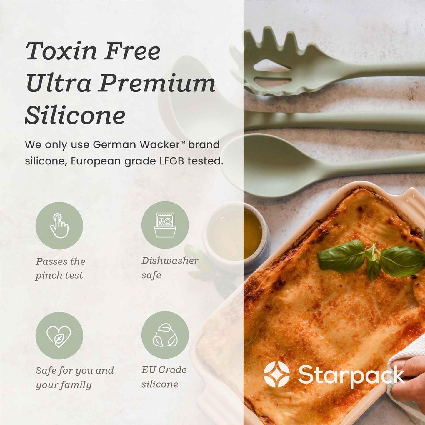 Starpack XL Premium Silicone Pasta Fork (13.5") - Spaghetti Spoons High Heat Resistant to 600°F - Silicone Pasta Spoon Strainer - Server Spoon with Teeth - Server Utensil for Pastas