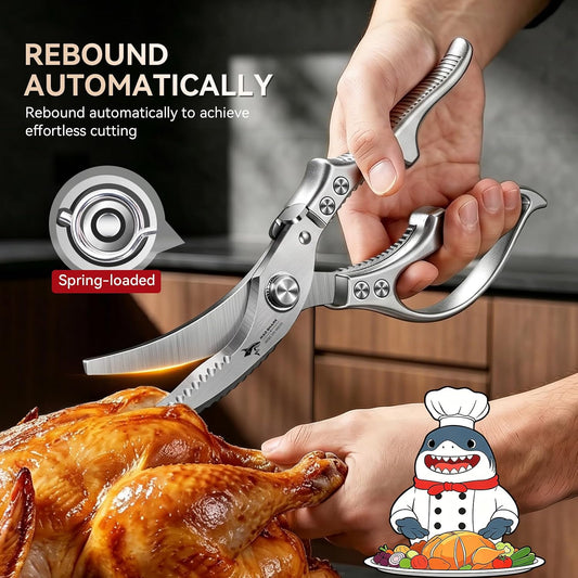 Heavy Duty Poultry Shears, Kitchen Shears with Non-Slip Handle & Safety Lock, All Purpose Kitchen Scissors for Chicken, Meat Cutting, Turkey, Fish, Vegetables, Spring Loaded, Dishwasher Safe