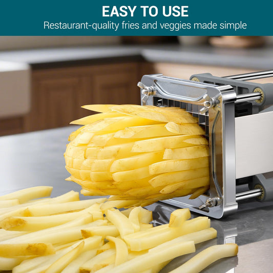 French Fry Cutter, Professional Stainless Steel Potato Cutter with 1/2", 1/4", 3/8" & Wedge Blades for Potatoes, Carrots, Apples