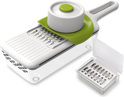 Stainless Steel Mandoline Slicer - Adjustable Multi-Blade Vegetable & Food Chopper with 6 Interchangeable Blades, Safe Hand Guard, Non-Slip Base & Catch Tray – Julienne Slicer
