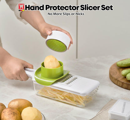 Stainless Steel Mandoline Slicer - Adjustable Multi-Blade Vegetable & Food Chopper with 6 Interchangeable Blades, Safe Hand Guard, Non-Slip Base & Catch Tray – Julienne Slicer