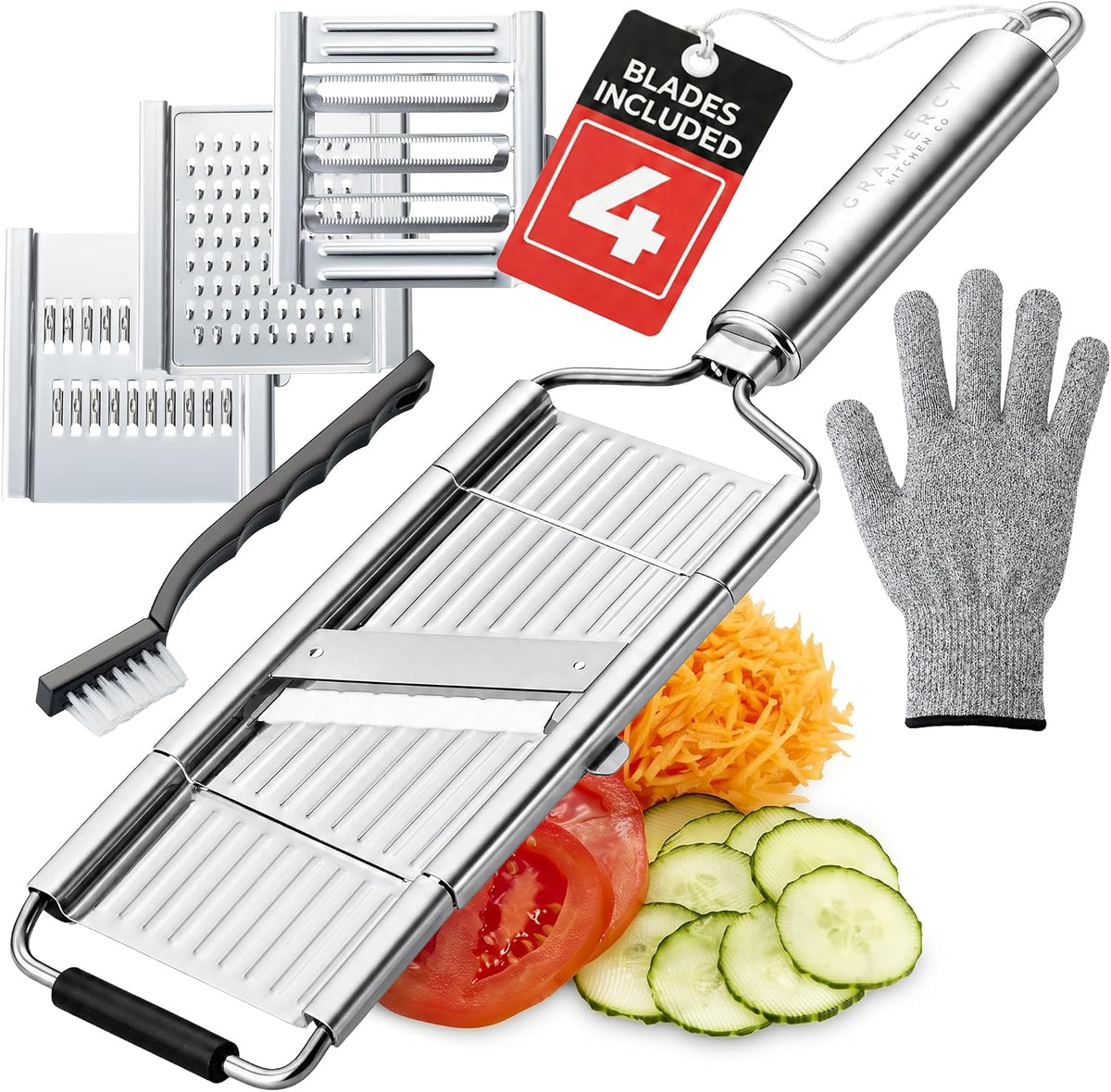 Gramercy Handheld Mandoline Slicer for Kitchen, Stainless Steel, 4 Blades