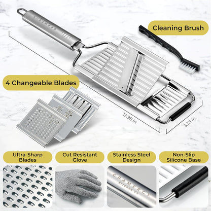 Gramercy Handheld Mandoline Slicer for Kitchen, Stainless Steel, 4 Blades