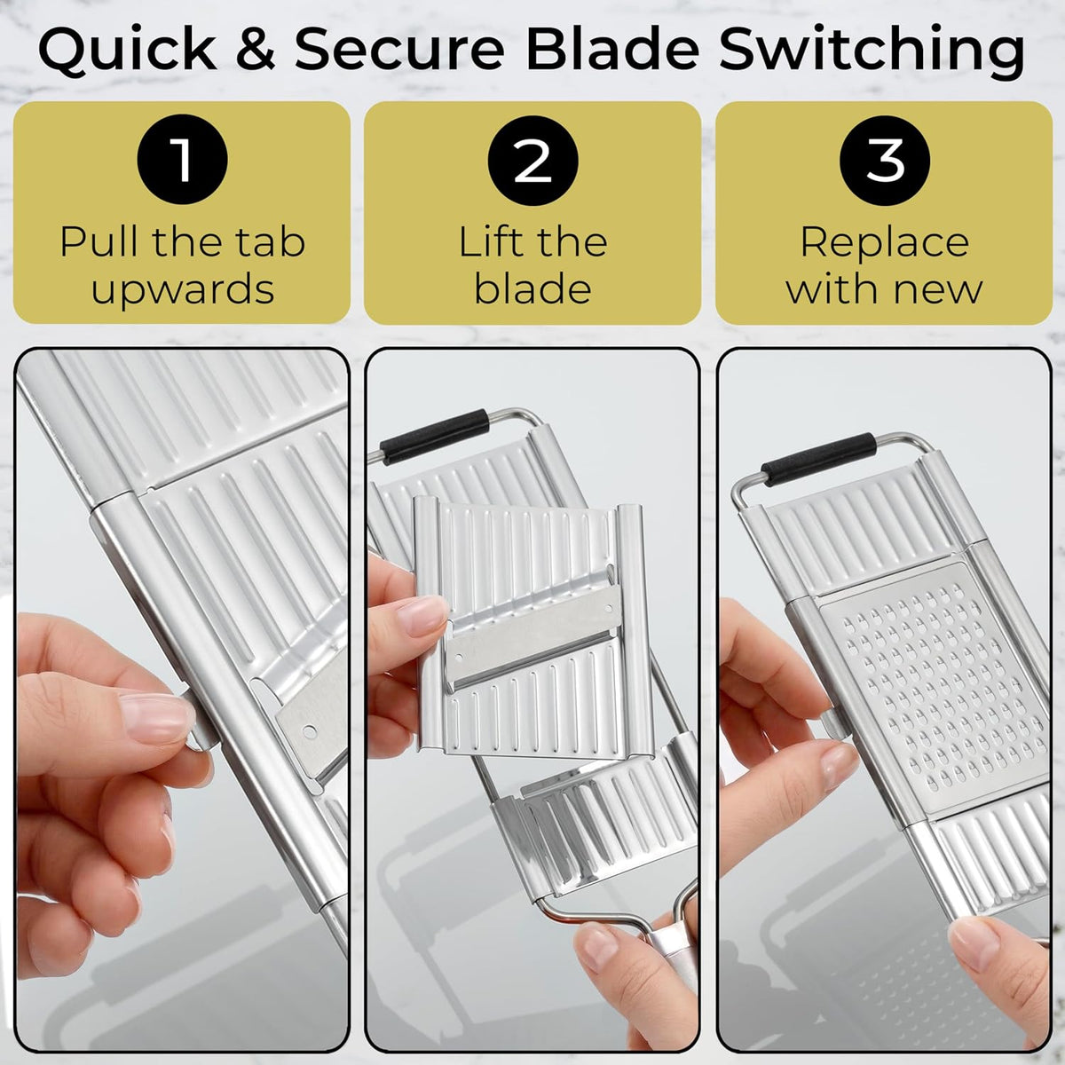 Gramercy Handheld Mandoline Slicer for Kitchen, Stainless Steel, 4 Blades
