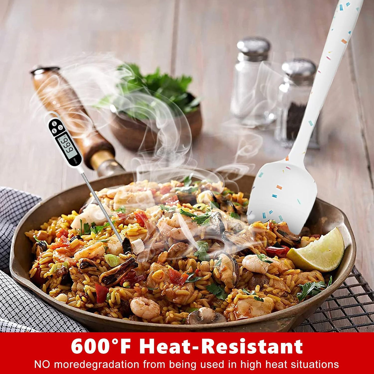 Heat Resistant Silicone Spatulas Set 6pcs, Seamless Design Non-Stick Mixing Spatulas with Stainless Steel Core, Premium BPA-Free Rubber Spatula Baking Cooking Utensile for Home Kitchen BBQ (white)