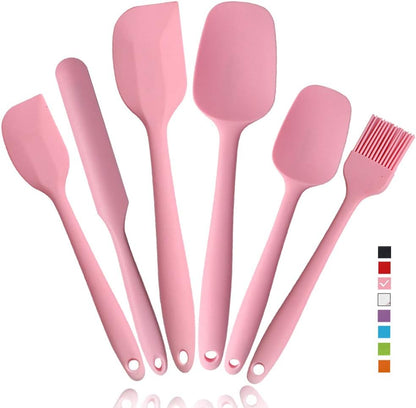 Heat Resistant Silicone Spatulas Set 6pcs, Seamless Design Non-Stick Mixing Spatulas with Stainless Steel Core, Premium BPA-Free Rubber Spatula Baking Cooking Utensile for Home Kitchen BBQ (white)