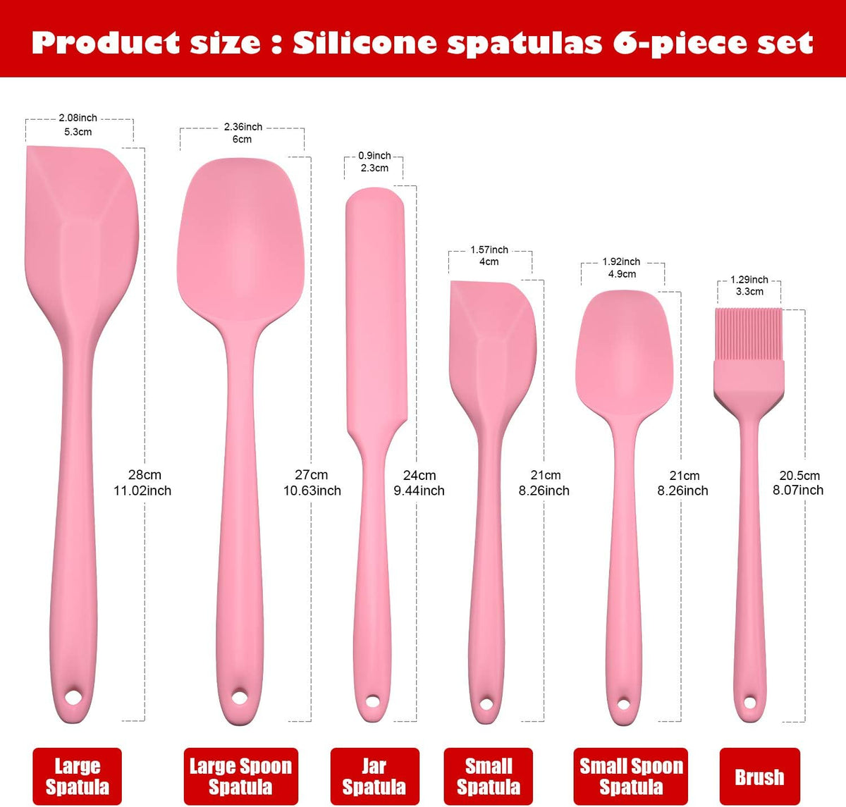 Heat Resistant Silicone Spatulas Set 6pcs, Seamless Design Non-Stick Mixing Spatulas with Stainless Steel Core, Premium BPA-Free Rubber Spatula Baking Cooking Utensile for Home Kitchen BBQ (white)