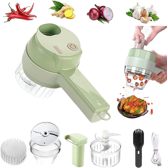 4 in 1 Handheld Electric Vegetable Cutter Set, Multifunctional Mini Electric Grinder Garlic Mud Masher Chopper, Portable Food Processor with Brush, for Garlic Chili Onion Ginger Celery Meat