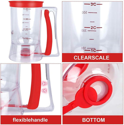 900ML Batter Dispenser with Measuring Labels, Leak-Proof