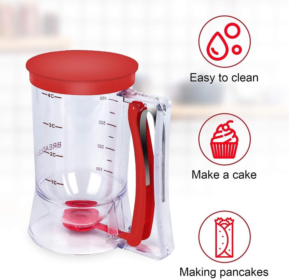900ML Batter Dispenser with Measuring Labels, Leak-Proof