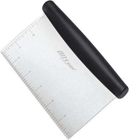 Bench Scraper & Chopper for Kitchen - Ideal Baking Essential Utensil,Stainless Steel Pastry/Dough/Food Cutter Tool for Cake Pizza Bread,Cooking - 1 Pack,Black