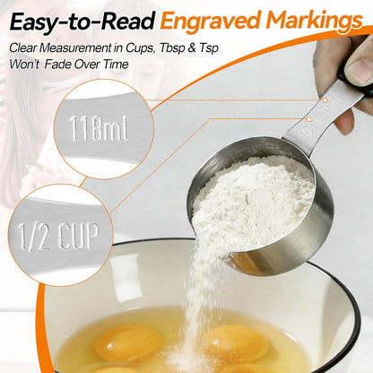 Magnetic Measuring Cups and Spoons Set of 13, Stainless Steel | 5 Magnetic Cups and 8 Double-Sided Spoons with Leveler, Stackable, Kitchen Gadgets for Cooking and Baking