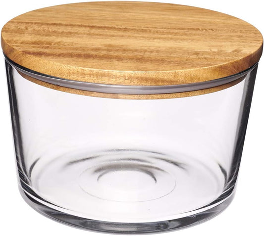 Glass Trifle Bowl with Lid, 104 oz Glass Salad Bowl with Acacia Wood Lid
