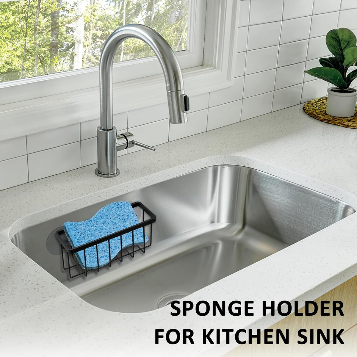 Sponge Holder for Kitchen Sink Suction,Dish Sponge Holder-Black | Kitchen Sink Caddy for Sponges, Scrubbers, Soap