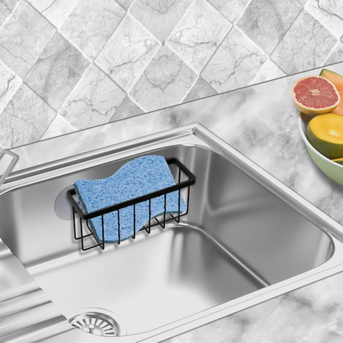 Sponge Holder for Kitchen Sink Suction,Dish Sponge Holder-Black | Kitchen Sink Caddy for Sponges, Scrubbers, Soap