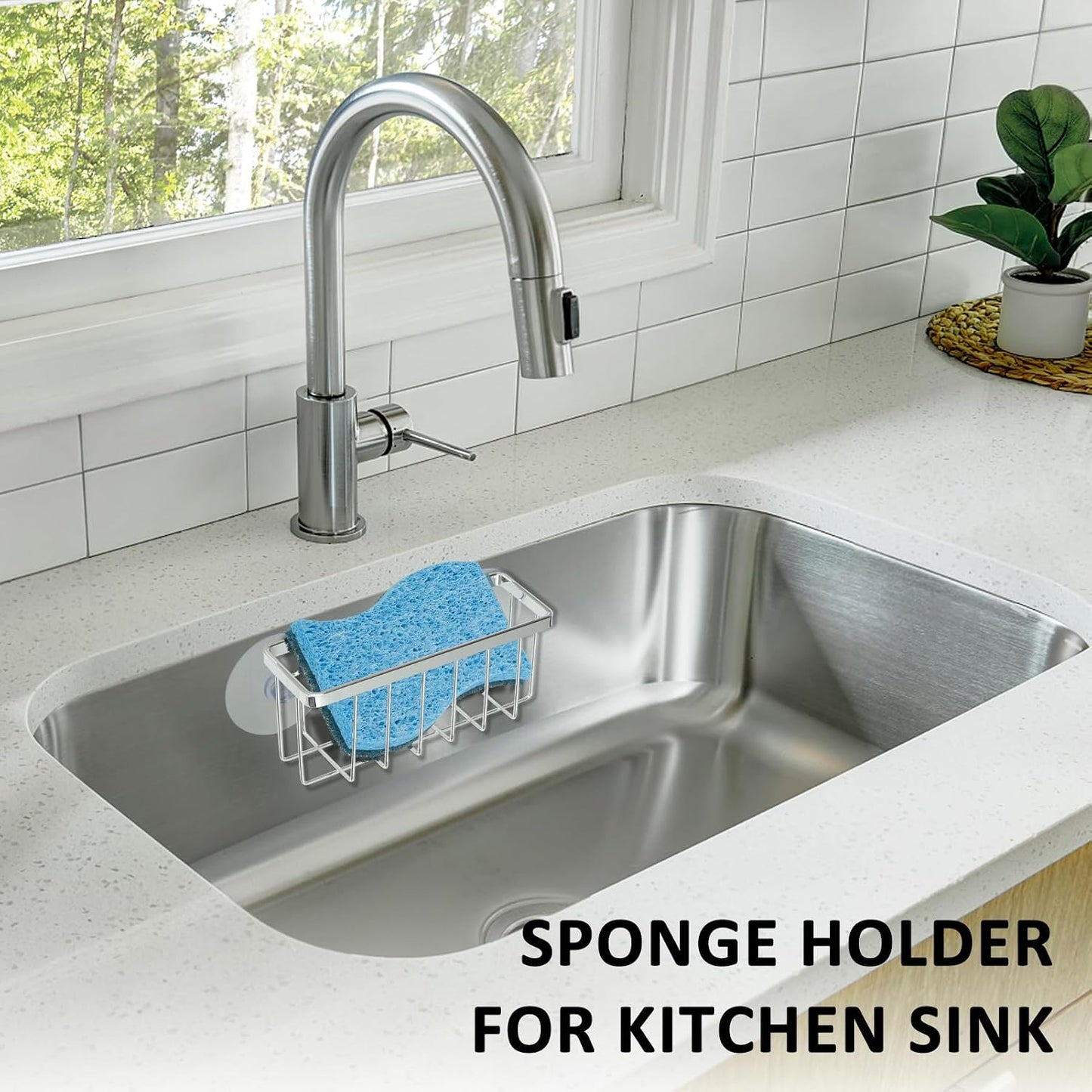 Sponge Holder for Kitchen Sink Suction,Dish Sponge Holder-Black | Kitchen Sink Caddy for Sponges, Scrubbers, Soap