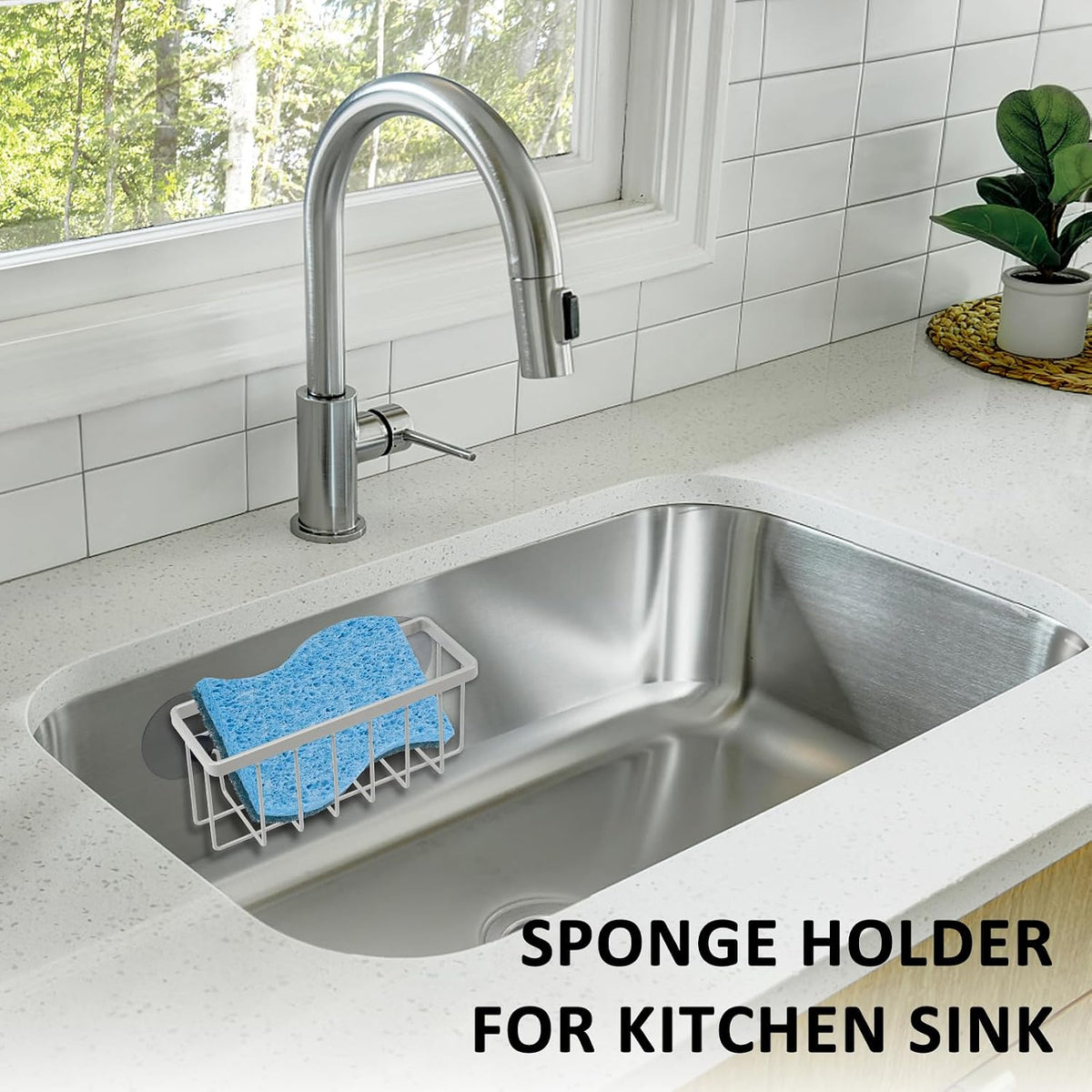 Sponge Holder for Kitchen Sink Suction,Dish Sponge Holder-Black | Kitchen Sink Caddy for Sponges, Scrubbers, Soap