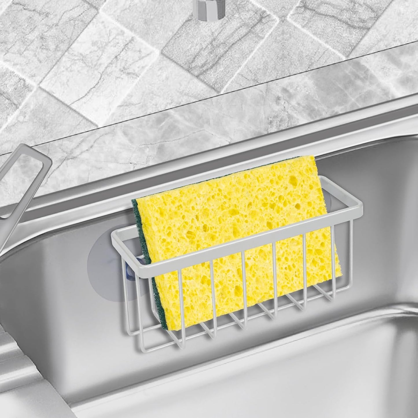 Sponge Holder for Kitchen Sink Suction,Dish Sponge Holder-Black | Kitchen Sink Caddy for Sponges, Scrubbers, Soap