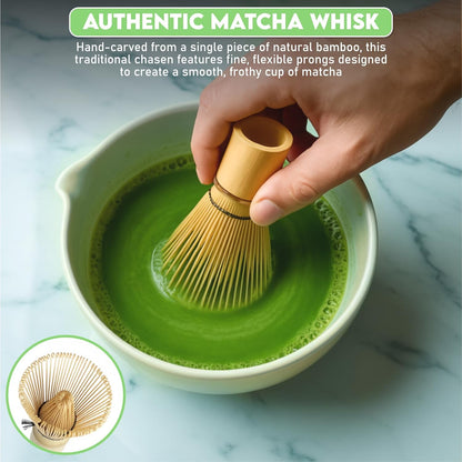 10-Piece Matcha Whisk Set | Complete Matcha Tea Kit with 17oz Ceramic Bowl, Bamboo Whisk & Scoop, Whisk Holder, Stainless Steel Sifter, Measuring Cup, Powder Caddy, Tea Towel | Gift-Ready Matcha Set