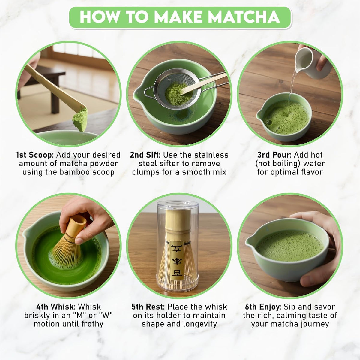 10-Piece Matcha Whisk Set | Complete Matcha Tea Kit with 17oz Ceramic Bowl, Bamboo Whisk & Scoop, Whisk Holder, Stainless Steel Sifter, Measuring Cup, Powder Caddy, Tea Towel | Gift-Ready Matcha Set