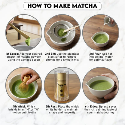 10-Piece Matcha Whisk Set | Complete Matcha Tea Kit with 17oz Ceramic Bowl, Bamboo Whisk & Scoop, Whisk Holder, Stainless Steel Sifter, Measuring Cup, Powder Caddy, Tea Towel | Gift-Ready Matcha Set