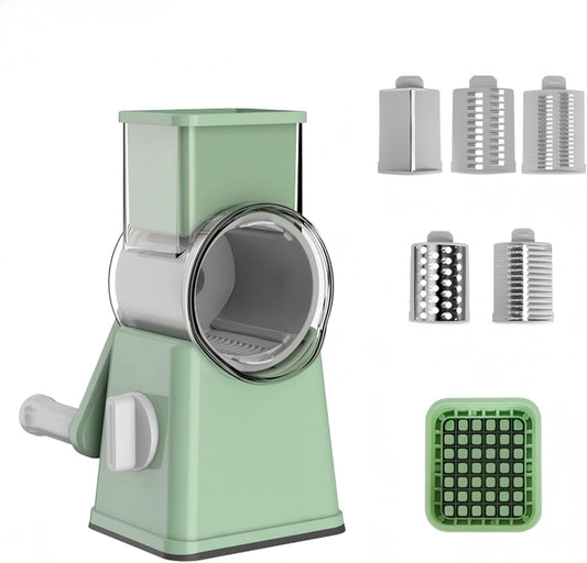Rotary Cheese Grater and Shredder | Vegetable Chopper and Slicer | 8 Blades Manual Food Cutter | Multi-Function Grater | green