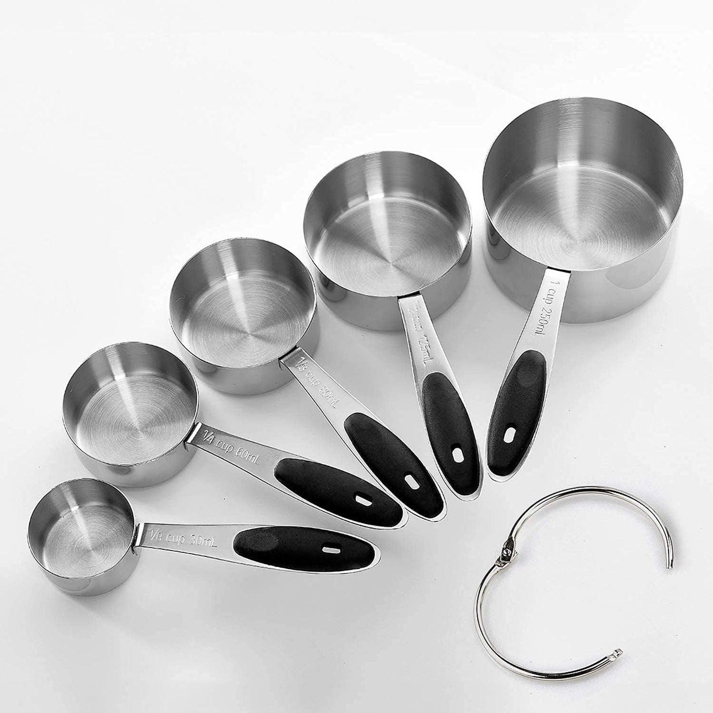 Measuring Cups and Magnetic Measuring Spoons Set, Stainless Steel 5 Cups and 7 Spoons (Black)