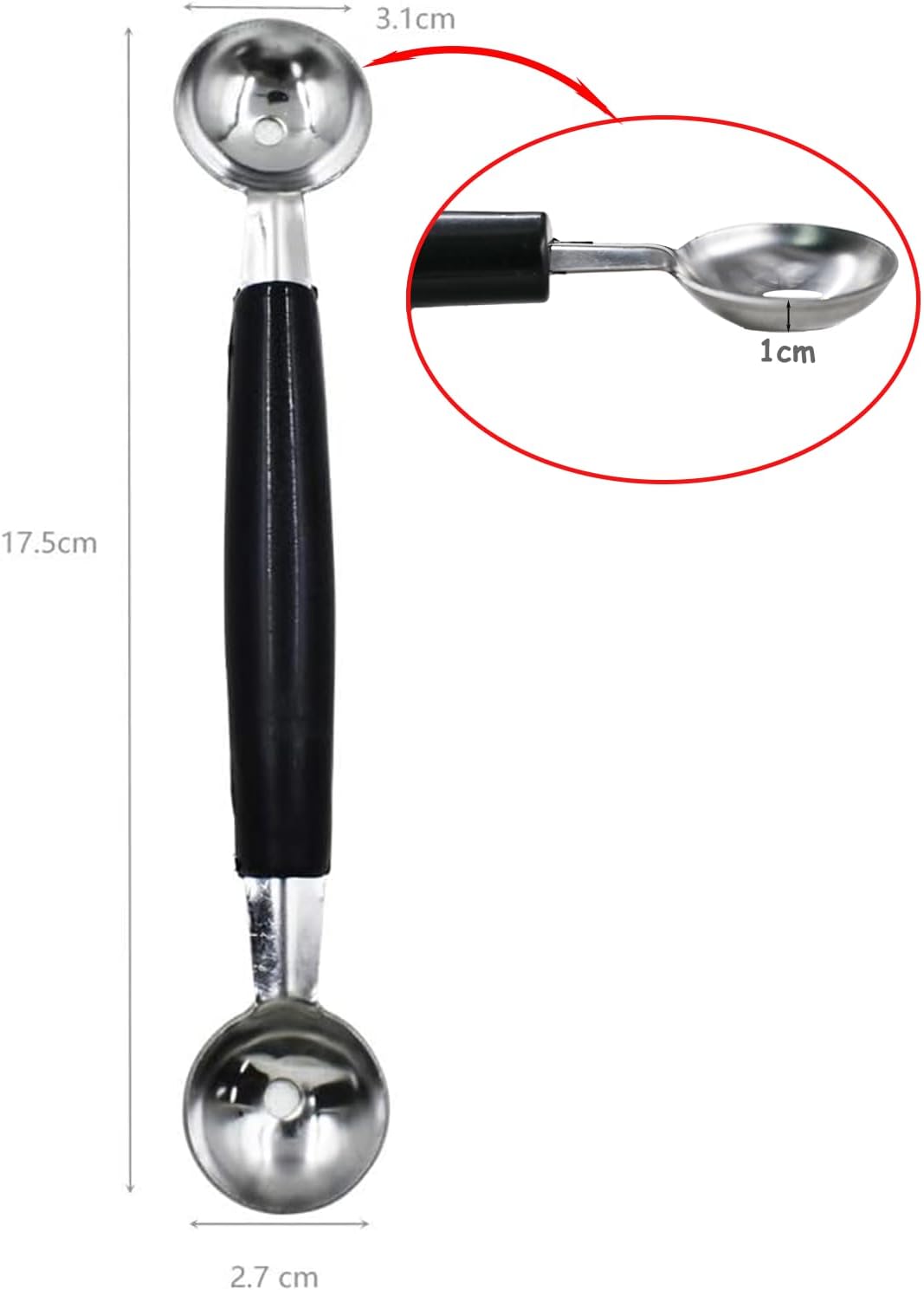 2 Pack Double Ended Headed Fruit Icecream Ball Spoon,Stainless Steel Melon Baller,Smooth Round Melon Balls Melon Scoop for Watermelon/Ice Cream/Fruits/Sorbet/Meatball