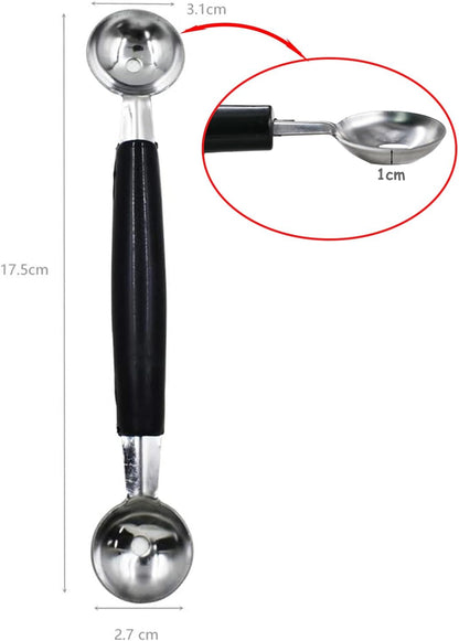 2 Pack Double Ended Headed Fruit Icecream Ball Spoon,Stainless Steel Melon Baller,Smooth Round Melon Balls Melon Scoop for Watermelon/Ice Cream/Fruits/Sorbet/Meatball