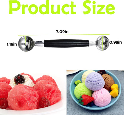 2 Pack Double Ended Headed Fruit Icecream Ball Spoon,Stainless Steel Melon Baller,Smooth Round Melon Balls Melon Scoop for Watermelon/Ice Cream/Fruits/Sorbet/Meatball