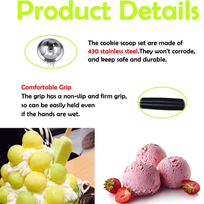 2 Pack Double Ended Headed Fruit Icecream Ball Spoon,Stainless Steel Melon Baller,Smooth Round Melon Balls Melon Scoop for Watermelon/Ice Cream/Fruits/Sorbet/Meatball