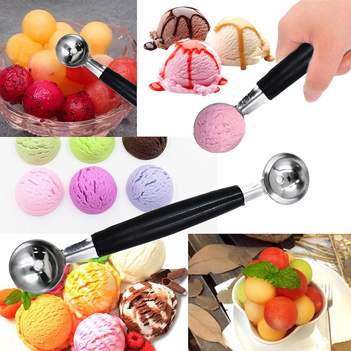 2 Pack Double Ended Headed Fruit Icecream Ball Spoon,Stainless Steel Melon Baller,Smooth Round Melon Balls Melon Scoop for Watermelon/Ice Cream/Fruits/Sorbet/Meatball