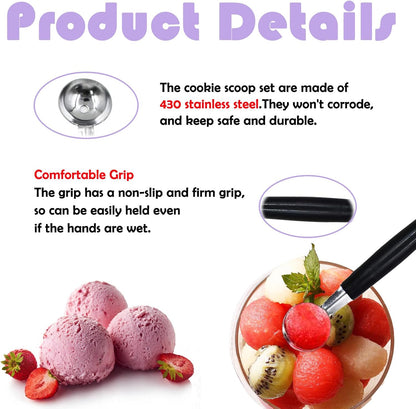 2 Pack Double Ended Headed Fruit Icecream Ball Spoon,Stainless Steel Melon Baller,Smooth Round Melon Balls Melon Scoop for Watermelon/Ice Cream/Fruits/Sorbet/Meatball