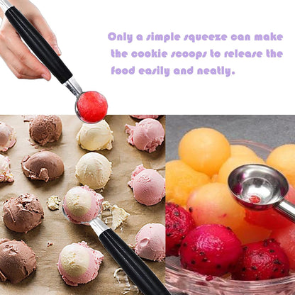 2 Pack Double Ended Headed Fruit Icecream Ball Spoon,Stainless Steel Melon Baller,Smooth Round Melon Balls Melon Scoop for Watermelon/Ice Cream/Fruits/Sorbet/Meatball