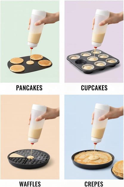 Pancake Batter Dispenser Bottle, 2 Pack 33oz, Whisk Ball Mixer