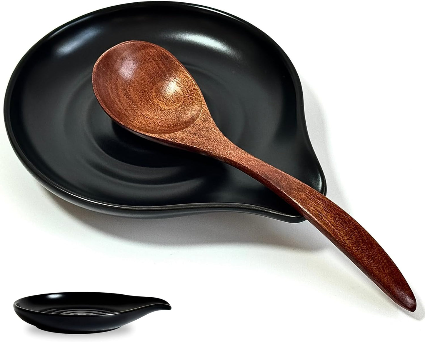 Spoon Rest for Stove Top, Ceramic Spoon Holder for Kitchen Counter | 6.2" Large Cooking Utensil Rest for Spatula, Spoon & Ladle, Kitchen Counter Decor for Pioneer Woman, Matte Black
