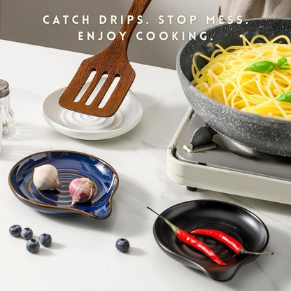 Spoon Rest for Stove Top, Ceramic Spoon Holder for Kitchen Counter | 6.2" Large Cooking Utensil Rest for Spatula, Spoon & Ladle, Kitchen Counter Decor for Pioneer Woman, Matte Black
