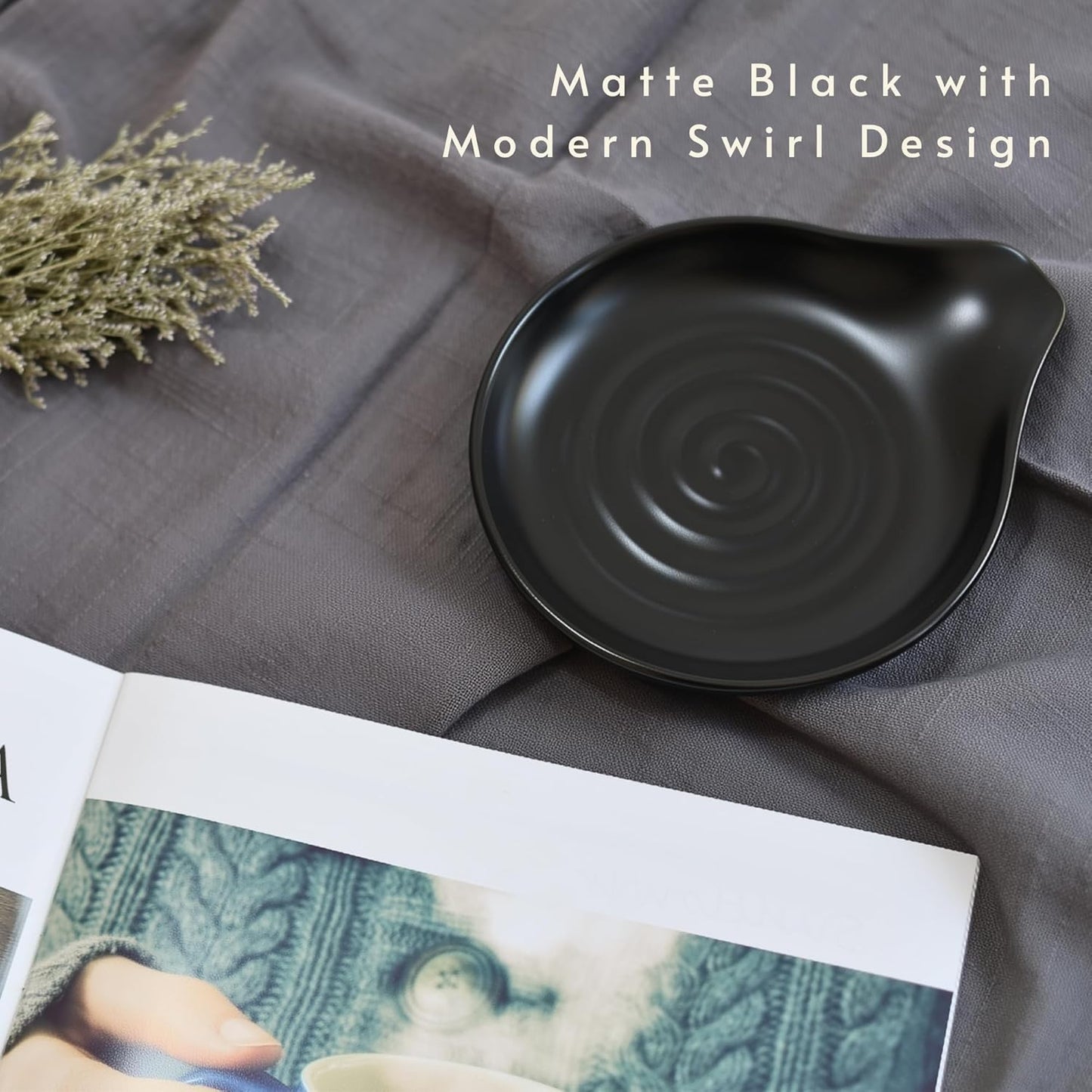 Spoon Rest for Stove Top, Ceramic Spoon Holder for Kitchen Counter | 6.2" Large Cooking Utensil Rest for Spatula, Spoon & Ladle, Kitchen Counter Decor for Pioneer Woman, Matte Black