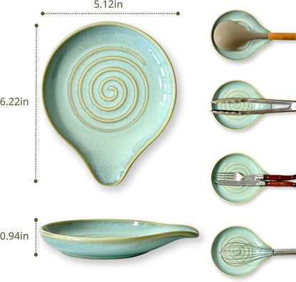 Spoon Rest for Stove Top, Ceramic Spoon Holder for Kitchen Counter | 6.2" Large Cooking Utensil Rest for Spatula, Spoon & Ladle, Kitchen Counter Decor for Pioneer Woman, Matte Black