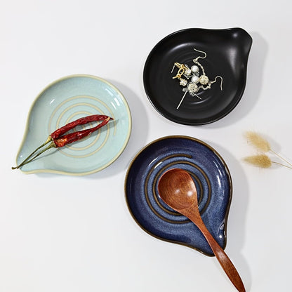Spoon Rest for Stove Top, Ceramic Spoon Holder for Kitchen Counter | 6.2" Large Cooking Utensil Rest for Spatula, Spoon & Ladle, Kitchen Counter Decor for Pioneer Woman, Matte Black