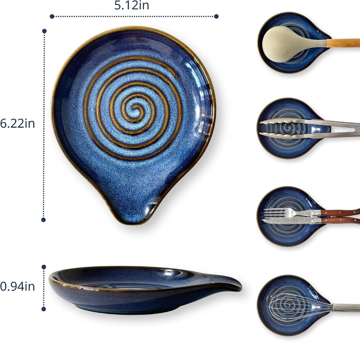 Spoon Rest for Stove Top, Ceramic Spoon Holder for Kitchen Counter | 6.2" Large Cooking Utensil Rest for Spatula, Spoon & Ladle, Kitchen Counter Decor for Pioneer Woman, Matte Black