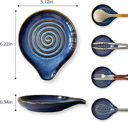 Spoon Rest for Stove Top, Ceramic Spoon Holder for Kitchen Counter | 6.2" Large Cooking Utensil Rest for Spatula, Spoon & Ladle, Kitchen Counter Decor for Pioneer Woman, Matte Black