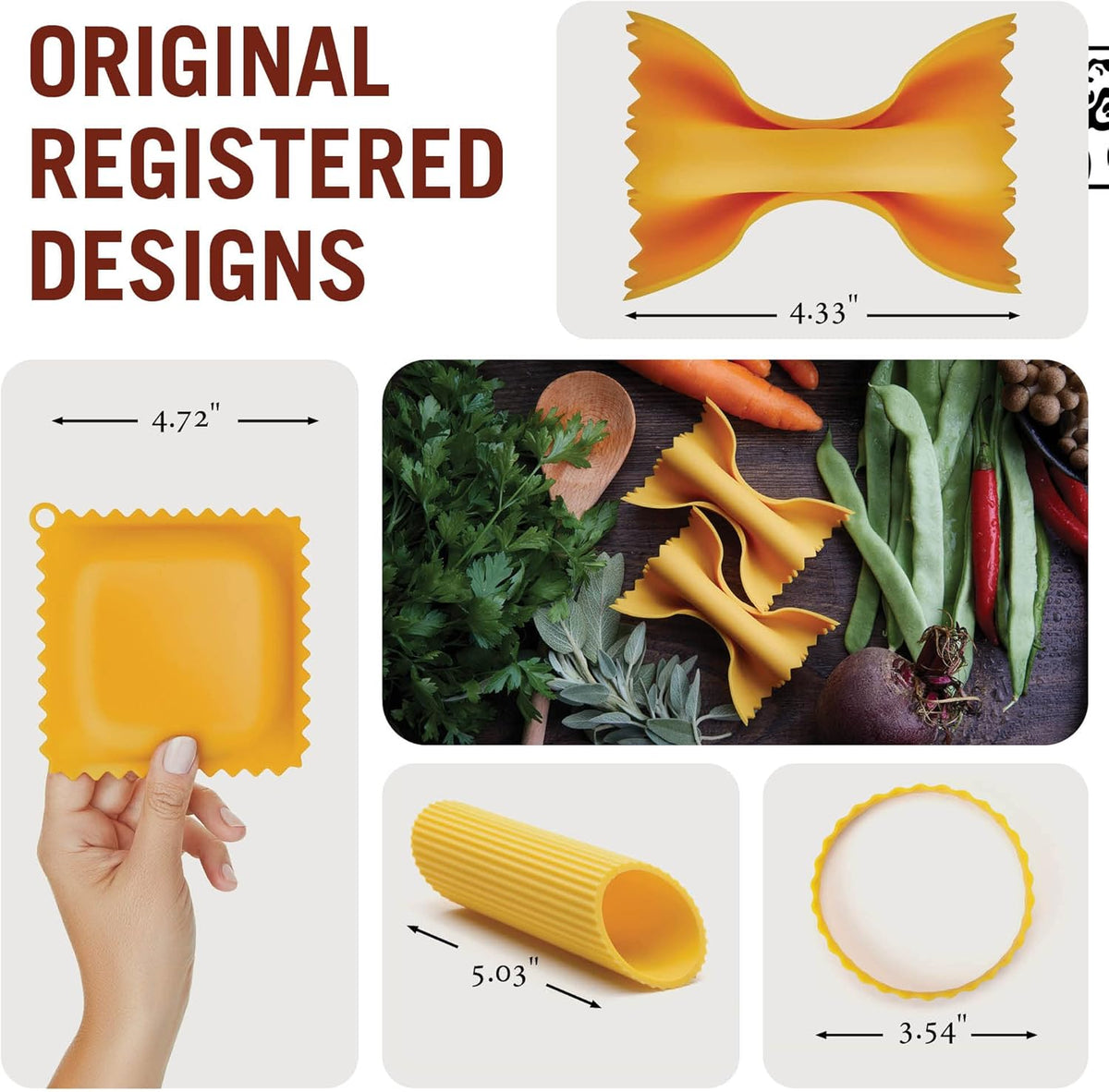 Monkey Business Silicone Kitchen Tools in Gift Box/ 4 Big Pasta shaped kitchen gadgets/Farfalloni Pot Grips, Ravioli Spoon Rest, Conchiglie Lemon Squeezer and Penne Pan Grip/Pasta Grande No. 4