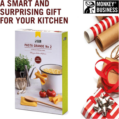 Monkey Business Silicone Kitchen Tools in Gift Box/ 4 Big Pasta shaped kitchen gadgets/Farfalloni Pot Grips, Ravioli Spoon Rest, Conchiglie Lemon Squeezer and Penne Pan Grip/Pasta Grande No. 4
