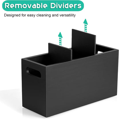 Black Kitchen Utensil Holder for Countertop - Wooden Large Utensil Caddy Organizer for Counter - 3 Compartment Cooking Utensil Crock for Silverware Spoon Spatula