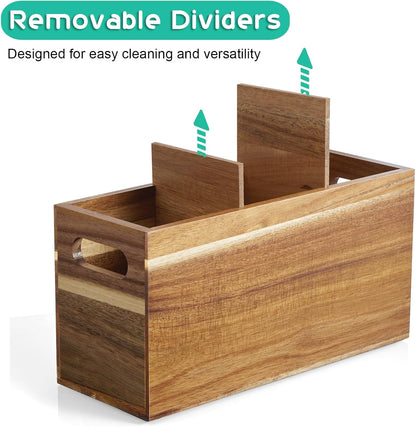 Black Kitchen Utensil Holder for Countertop - Wooden Large Utensil Caddy Organizer for Counter - 3 Compartment Cooking Utensil Crock for Silverware Spoon Spatula